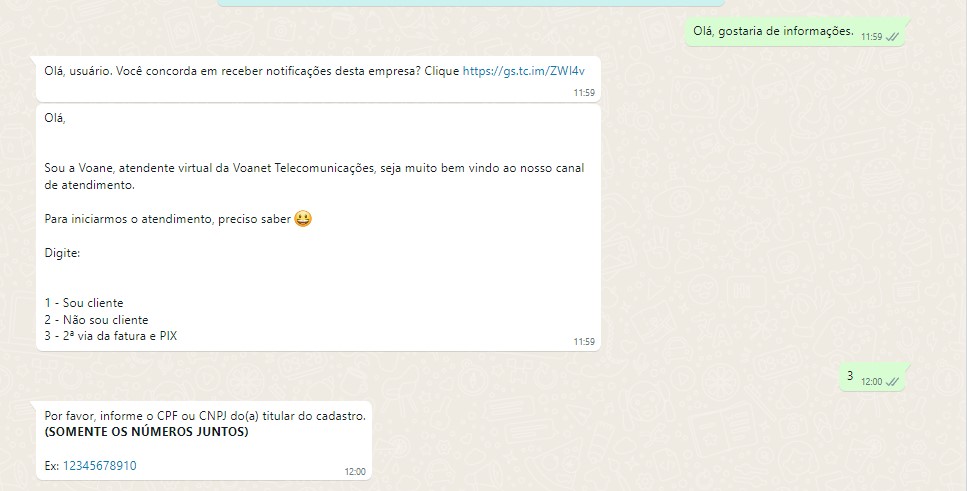 solicitar boleto voanet pelo whatsapp